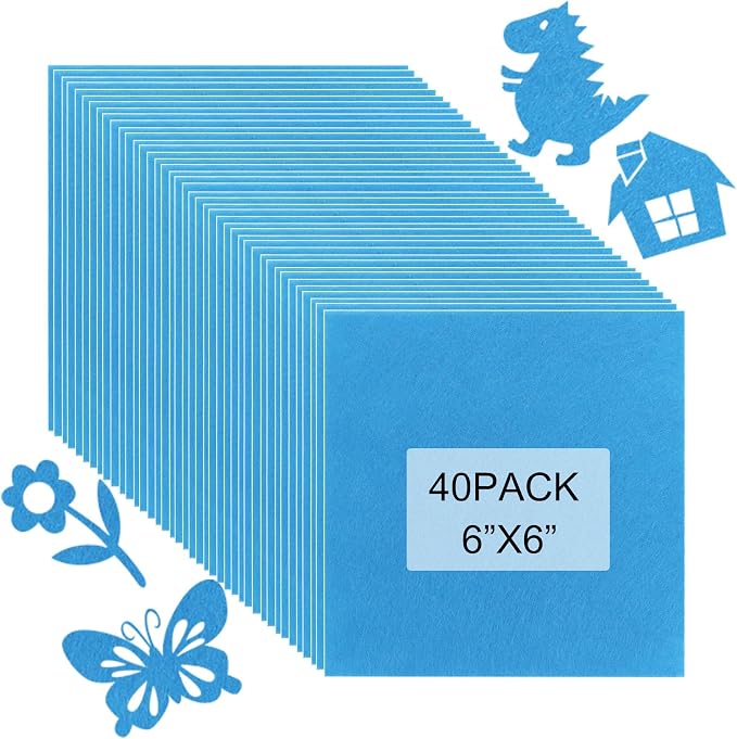 40 Pcs Stiff Felt Fabric Sheet for Crafts, 1mm Thick and 6”x6”Blue Felt Fabric