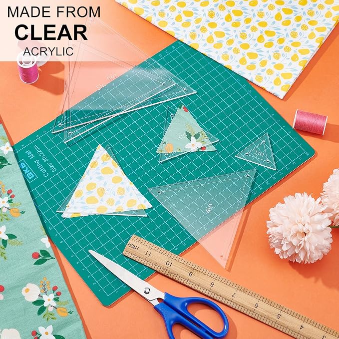 BENECREAT 6Pcs Free Motion Triangle Quilting Template Set, Acrylic Transparent