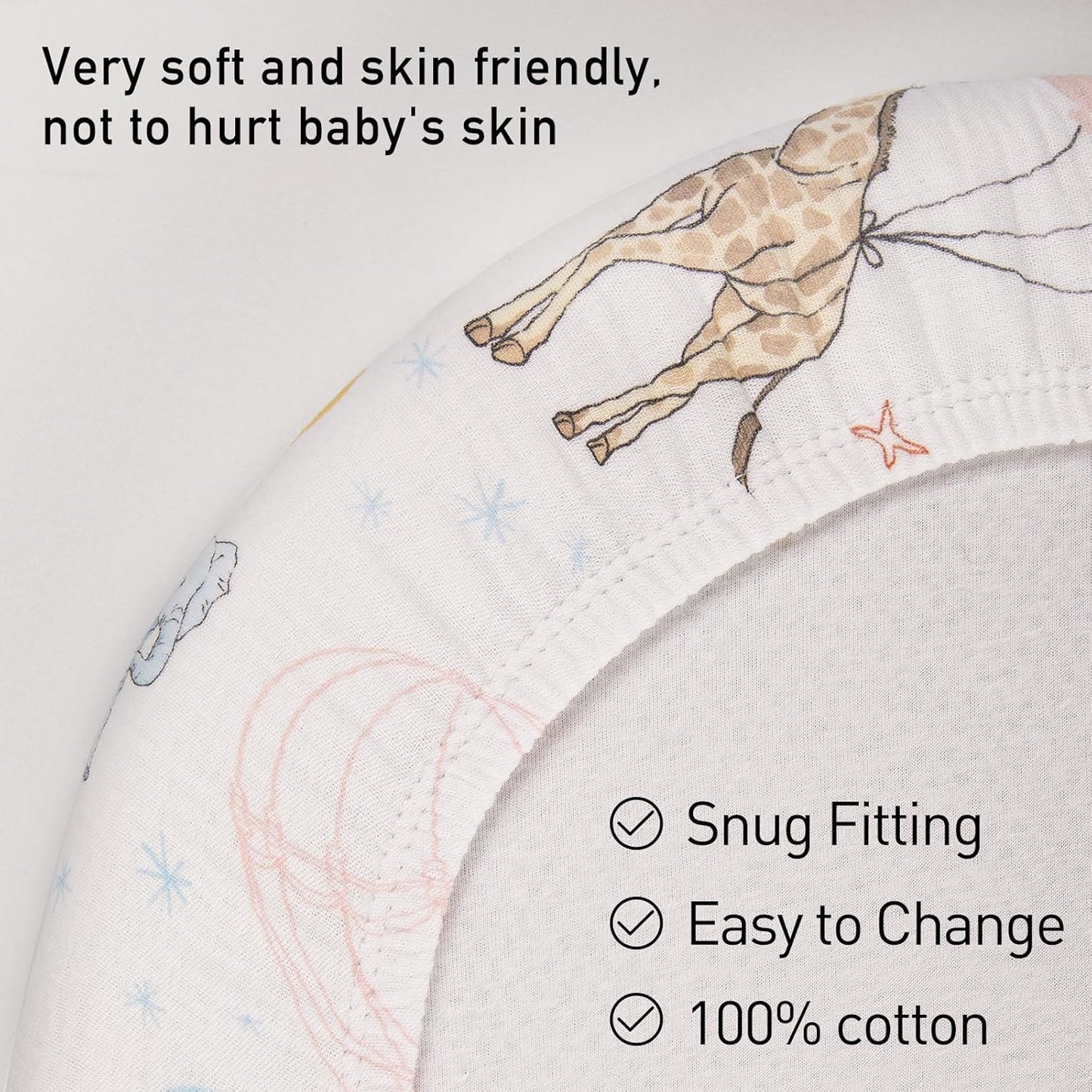 Muslin Bassinet Fitted Sheets, 2 Pack for Baby Boy and Girl, Soft Breathable Baby Pad/Mattress Sheet, Fit for Hourglass Oval and Rectangle Bassinet Mattress (Cute Animals)