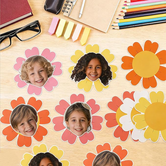 60pcs Spring Theme Flower Cutouts Boho Daisy Bulletin Board Decoration Back to