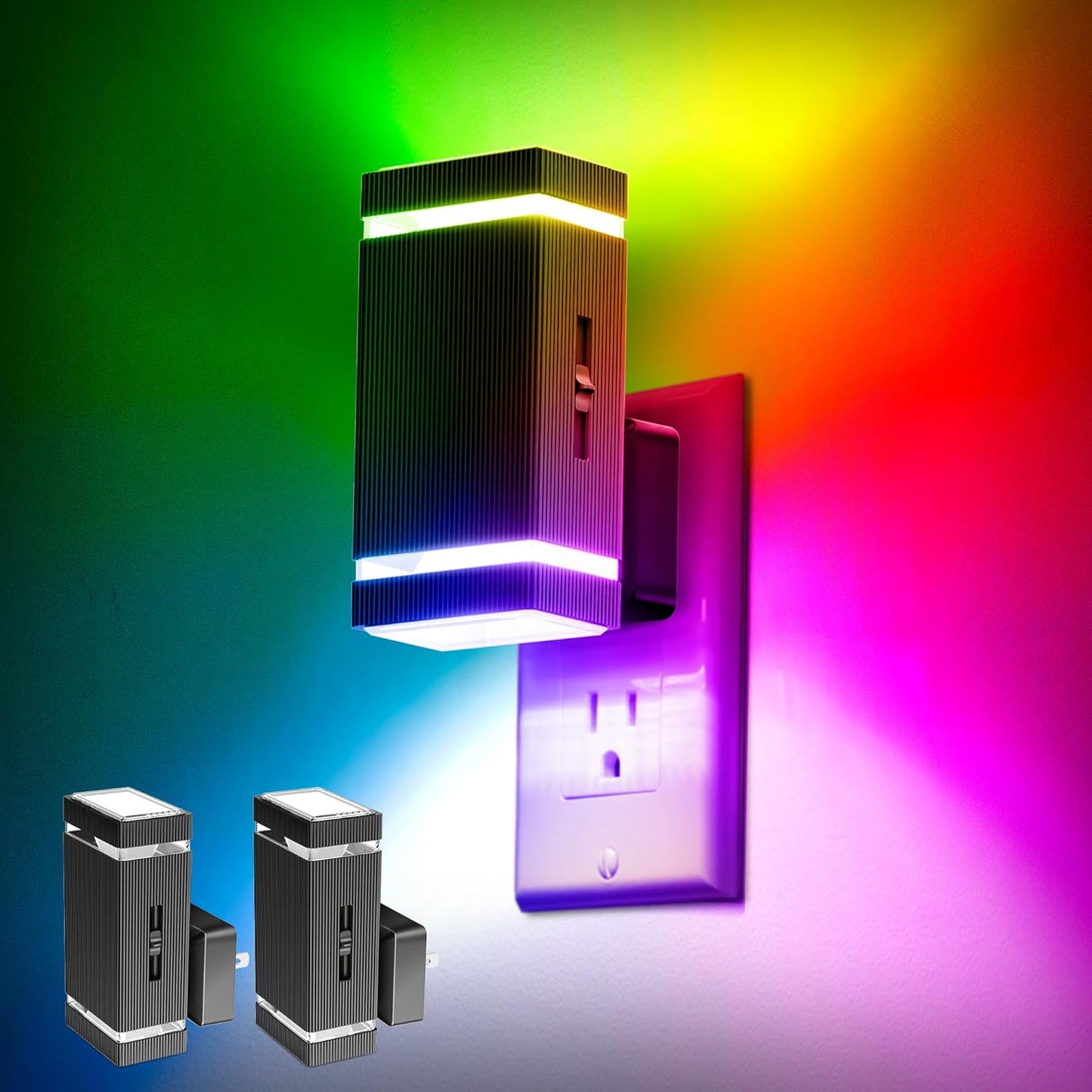 DORESshop Color Changing Night Lights [2 Pack], Night Lights Plug Into Wall, 8 Color LED Night Light, Night Light with Dusk to Dawn Sensor, Nightlight for Bathroom Decor, Children Room, Kids Gift