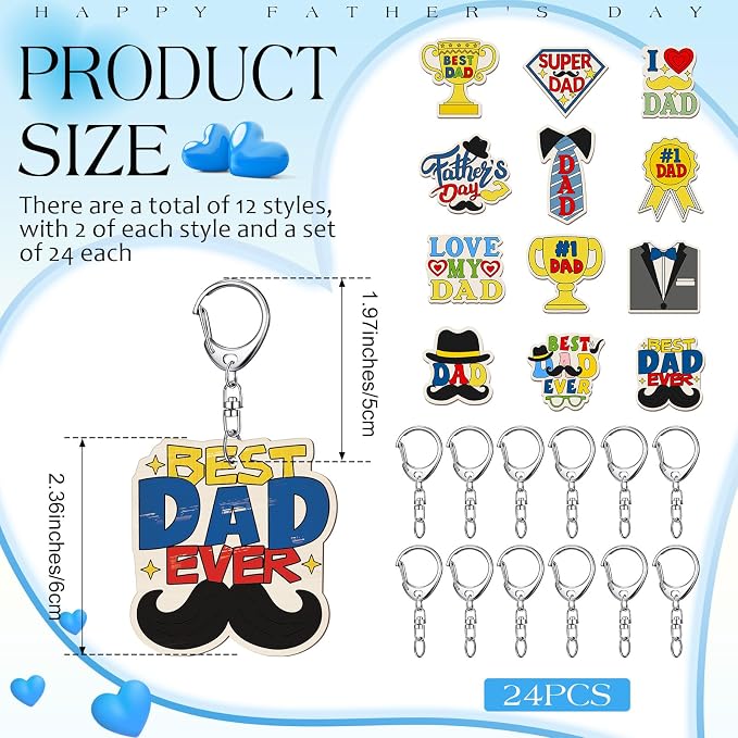 RattanView 24 Pcs Dad Craft Color Your Own Keychains DIY Craft Wooden Blank