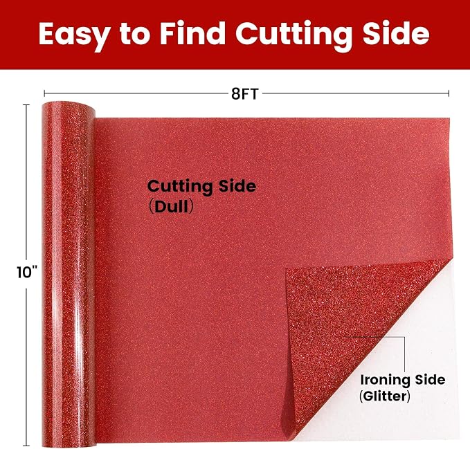 Red Glitter HTV Heat Transfer Vinyl, Glitter Iron on Vinyl Roll 10" x8ft | Red