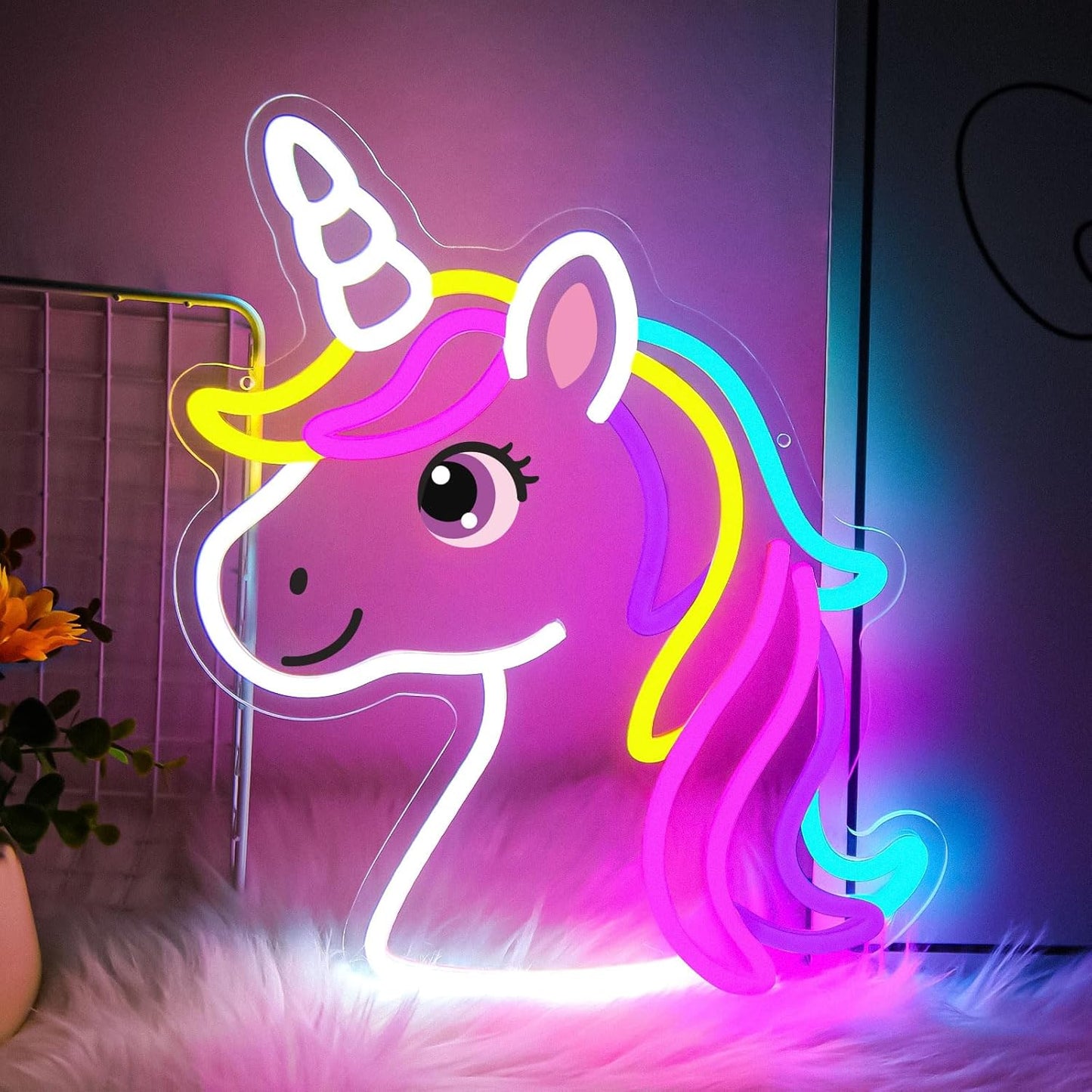 Unicorn Neon Sign for Wall Decor, Dimmable Colorful Unicorn Night Light for Girls Room, Nursery Classroom, Birthday Decoration, Cute Fairy Horse LED Light Up Sign for Kid Bedroom, Unicorn Gift for Girls