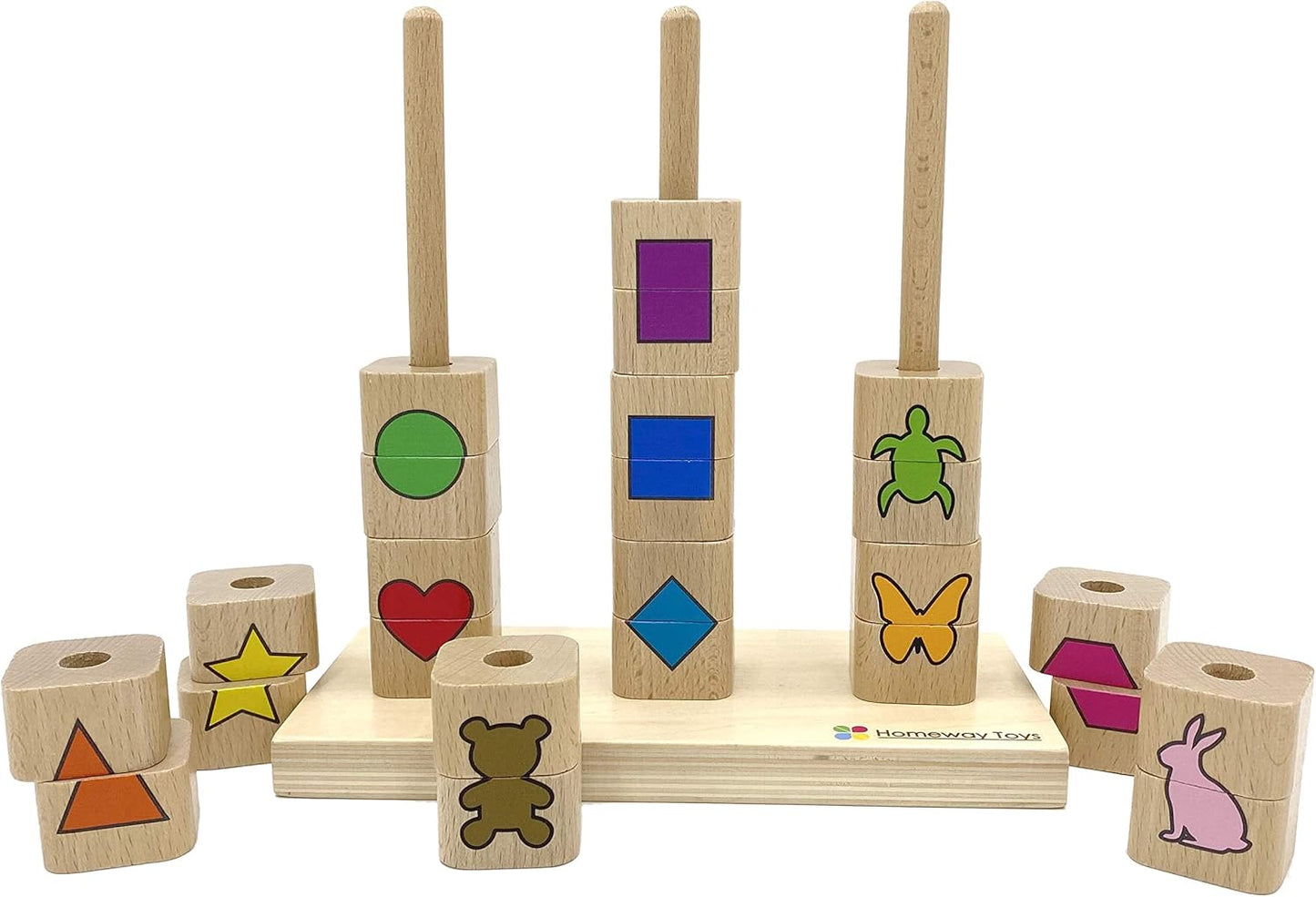 Puzzle Stacking Rings Educational Toy Shapes Colors Animals Sorter Preschool Sensory Toy Montessori STEM Developmental Sorting Stacking for Toddlers Babies Kids Boy Girl for 2 3 4+ Years Old
