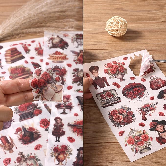Vintage Ephemera Sticker 24 Sheets precut 300 washi Stickers Paper Journal