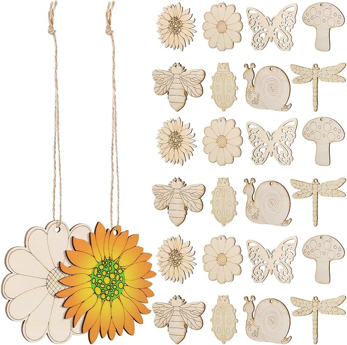 IMIKEYA 40pcs Unfinished Wooden Crafts Jute Ropes Painting Kits Featuring