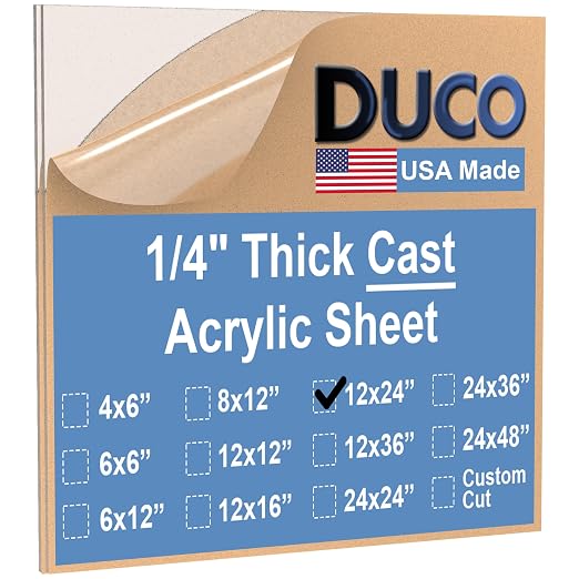 Duco Clear Cast Acrylic Sheets 1/4" Thick 12" x 24"