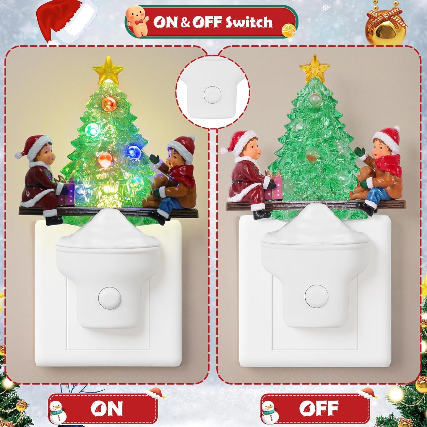Christmas Night Light Plug into Wall Nightlight with USB/Outlet Options, Christmas Tree Decorative Night Light for Bedroom Kitchen Nursery Holiday Decorations Gifts (Seesaw)