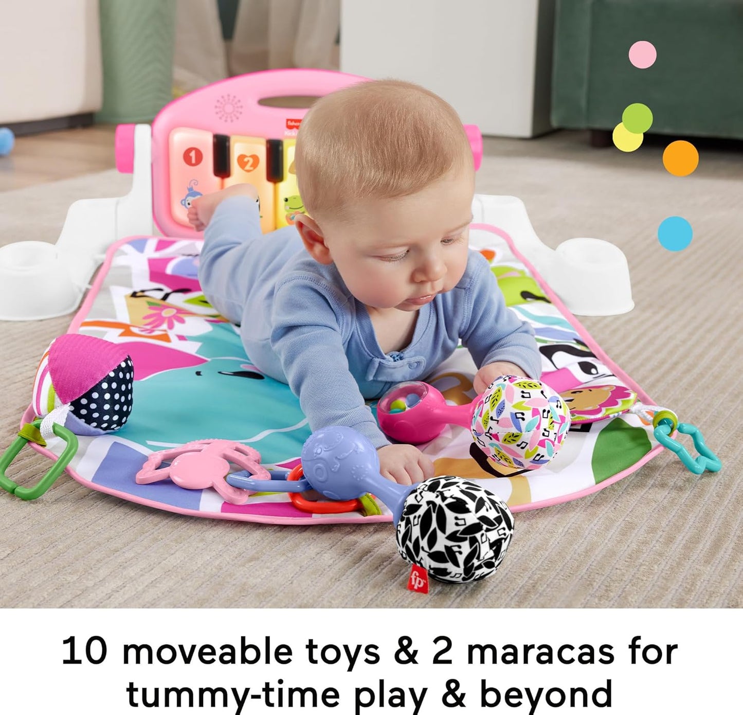 Fisher-Price Baby Musical Toy Set Glow and Grow Kick & Play Piano Gym Pink Playmat with 2 Rattle Maracas for Newborns Ages 0+ Months