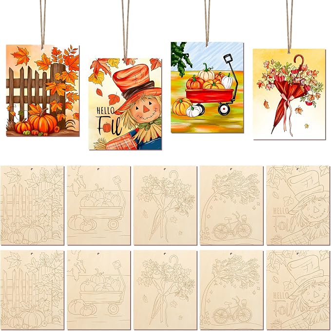 COCHIE 10PCS Fall Thanksgiving Unfinished Wood Crafts to Paint