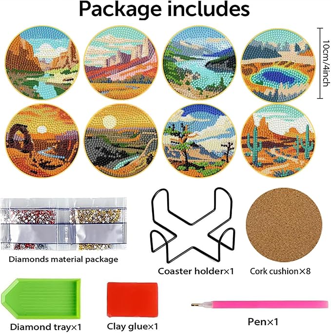 Clendo 8 Pcs National Park Diamond Art Coasters Kit