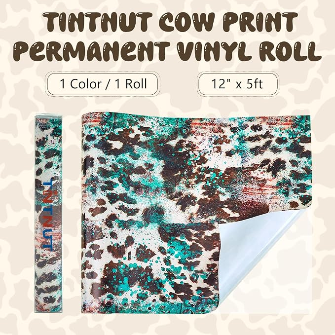 Tintnut Cow Print Permanent Vinyl Roll 12in x 5ft Cowhide Adhesive Vinyl |