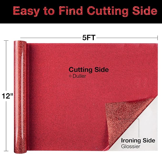 TORC Red Glitter HTV Heat Transfer Vinyl Roll 12 inch x 5 ft Iron on Vinyl