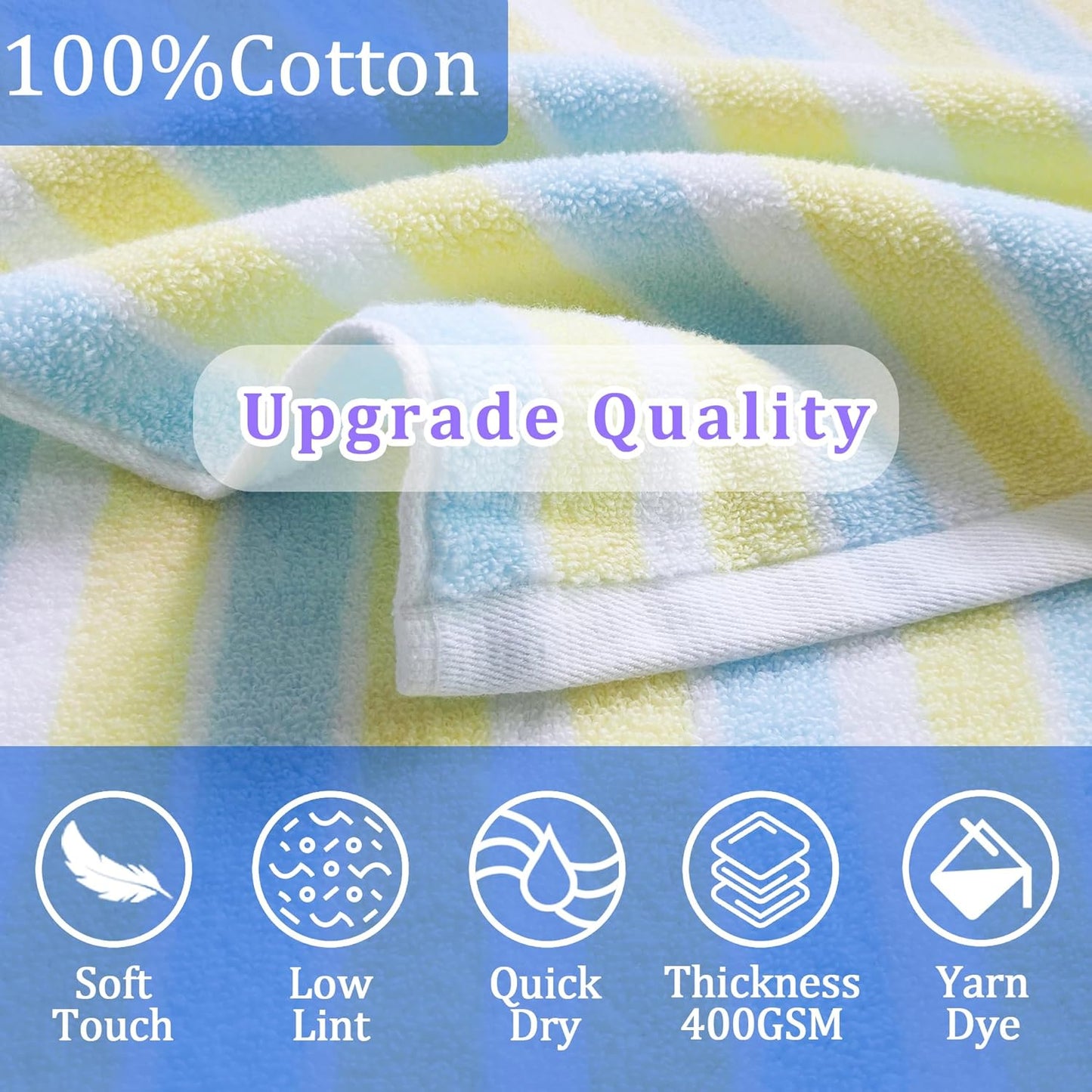 VOOVA & MOVAS Toddler Towels for Boys - 100% Cotton (3-10Years) - Quick Dry Absorbent Lightweigh Hooded Wrap Towel for Pool | Swim | Beach | Bath, Yellow Blue Stripe