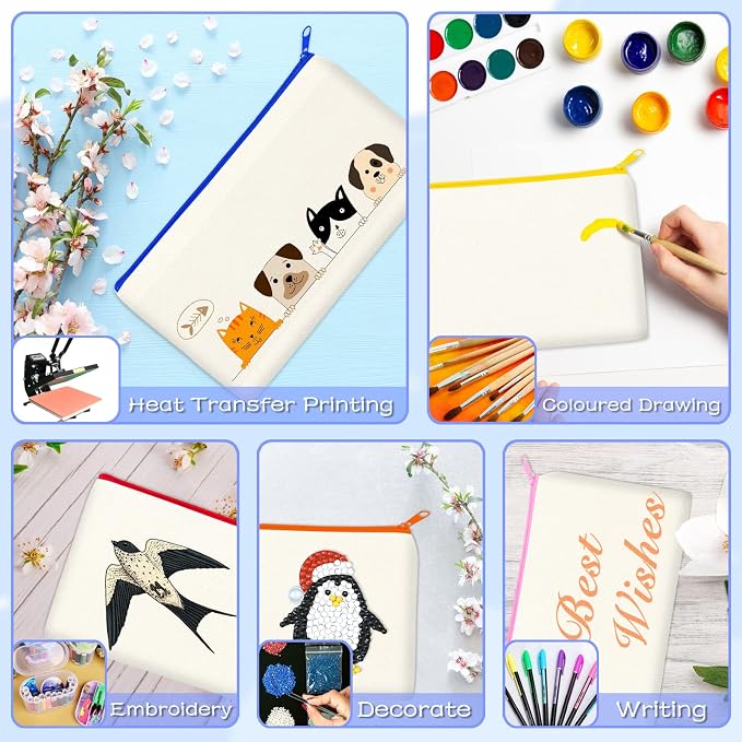 ZeeDix Canvas Zipper Pouch Bulk – 8.3 x 5 Inches Cotton Canvas Pouches