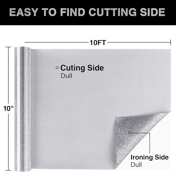 Silver Glitter HTV Heat Transfer Vinyl Roll 12inch x 10 ft
