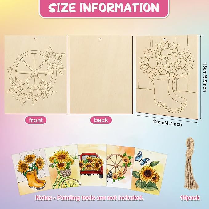 COCHIE 10 Pieces Large Sunflowers Unfinished Wood Crafts to Paint