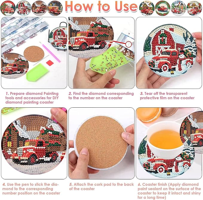 ijbnhd 8 PCS Christmas Diamond Art Coasters Kit