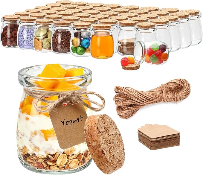 3.4 oz Small Glass Jar with Cork Lids, Pudding Yogurt Jar