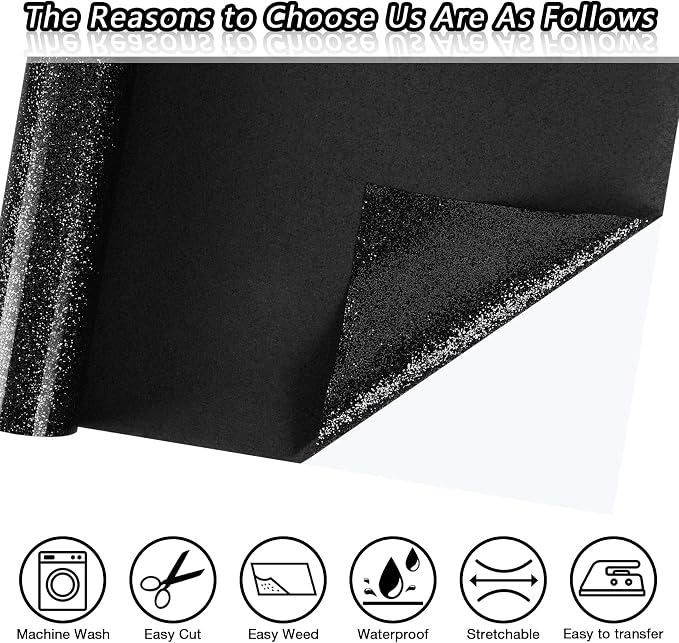 TORC Black Glitter HTV Black Heat Transfer Vinyl HTV Rolls