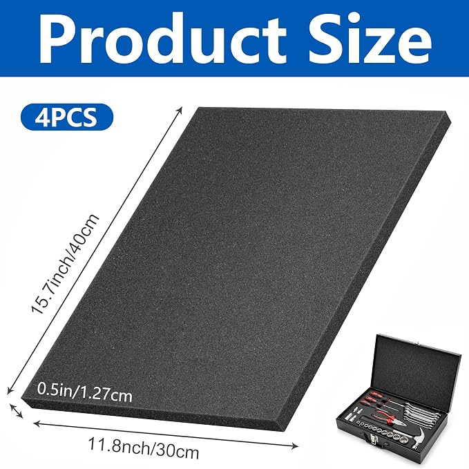 DECOHS 4 Pcs Black Polyurethane Foam Sheets, Packing Foam Pads