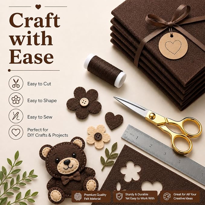 Chocolate Brown Large Felt Fabric 36" x 36", 1mm Stiff Felt Sheet, Nonwoven