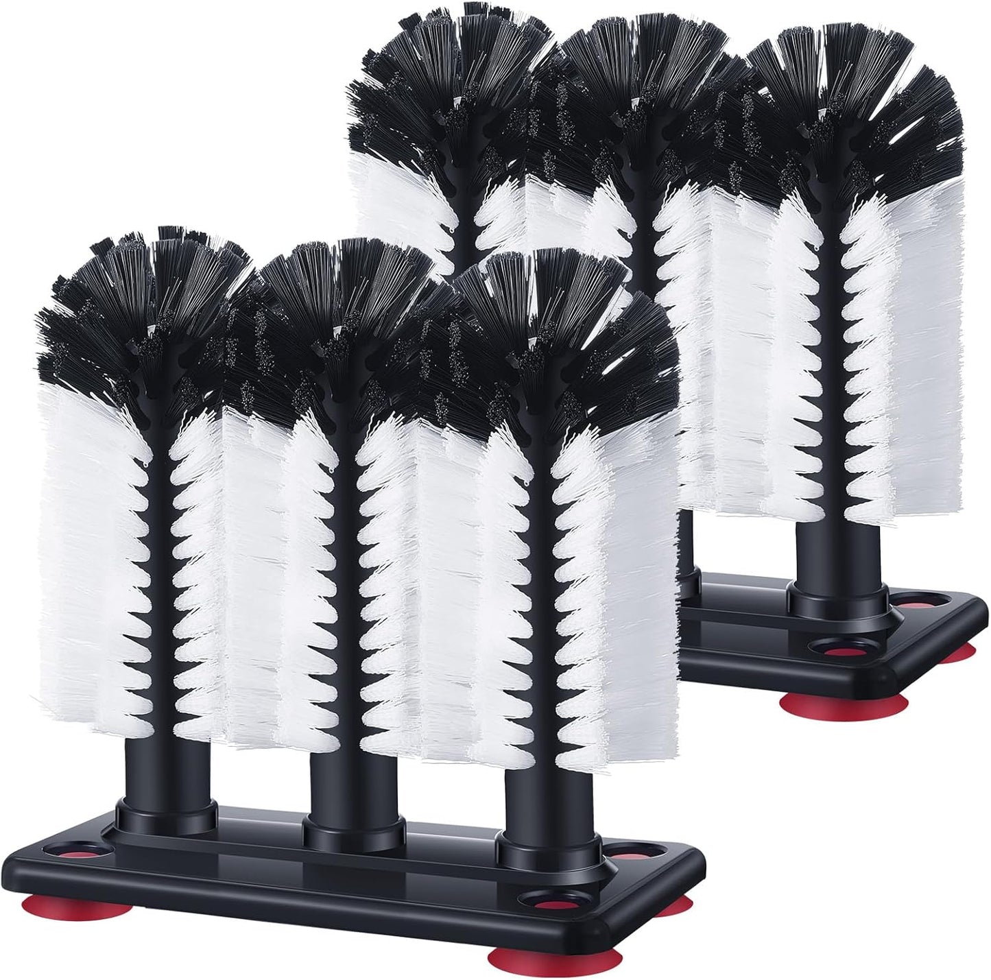Havawish 2 Pack Water Bottle Cleaning Brush with Suction Base, 3 Head Bristle Bar Glass Washer for Sink, Cup Washer Brush Cleaner for Bar Beer Cup, Wine Glass(7.3 x 3.7 x 7.5)