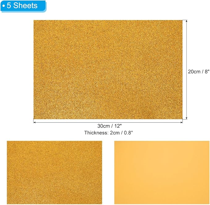 PATIKIL Golden Shiny EVA Glitter Foam Sheet 11.8 x 7.9 Inch 2mm Thick Sparkle
