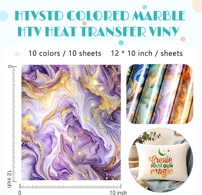 HTVSTD Marble HTV Heat Transfer Vinyl 10Sheets 12×10in Iron on Vinyl | Colored