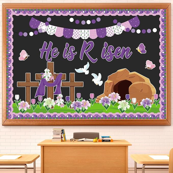 Supervitae 86 Pcs Christian Easter Bulletin Board Decorations Set Religious