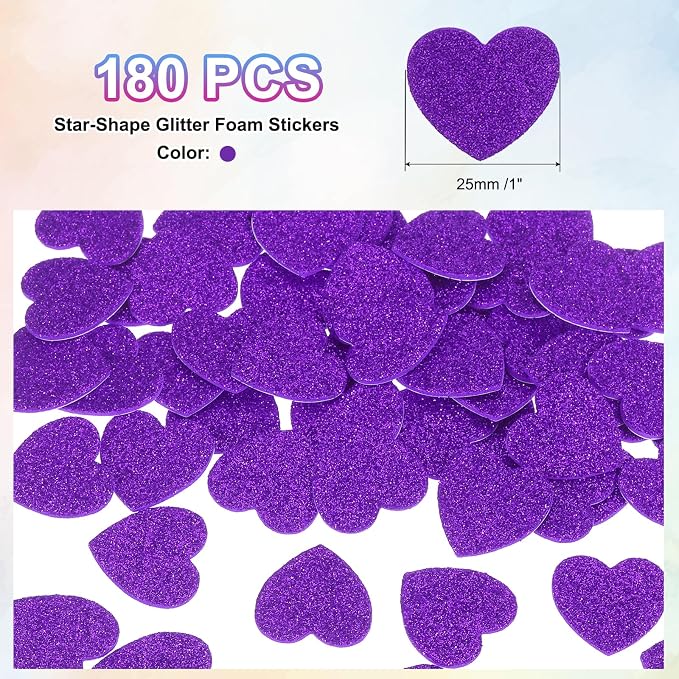MECCANIXITY 180Pcs Glitter Foam Stickers 1 Inch Self-Adhesive Sparkly