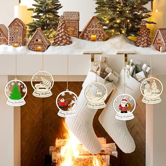 36PCS Wooden Hollow Christmas Ornaments