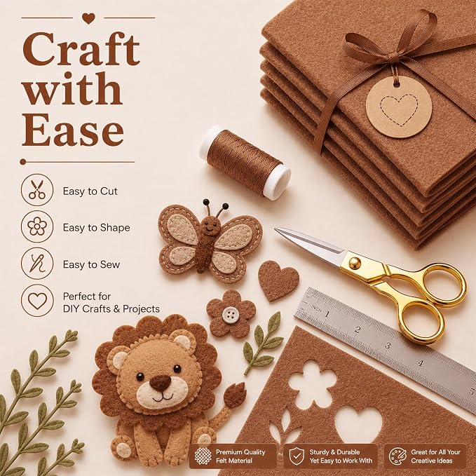 Camel Brown Large Felt Fabric 36" x 36", 1mm Stiff Felt Sheet, Nonwoven Fabric