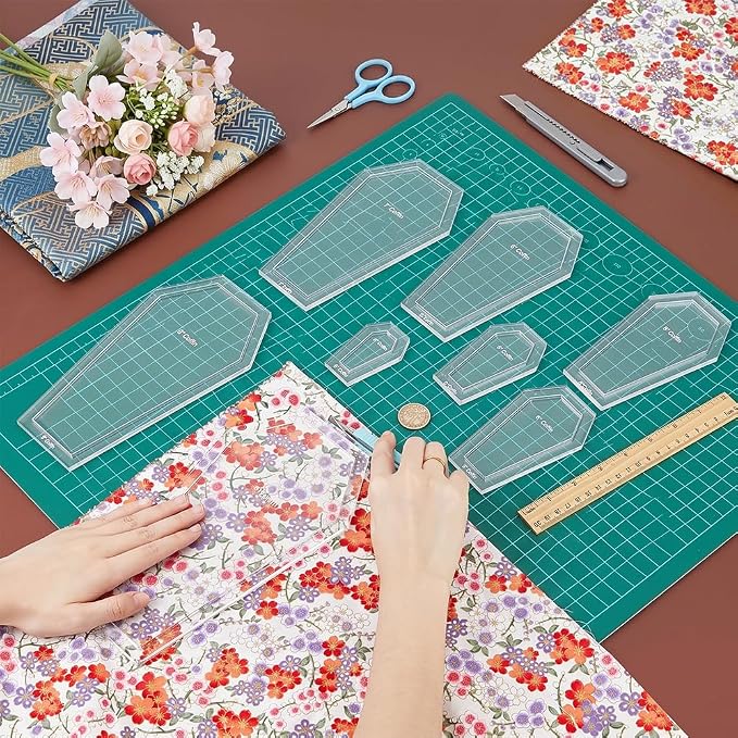 BENECREAT 16 Pcs Coffin Shaped Quilting Template, Transparent Patchwork Stencil