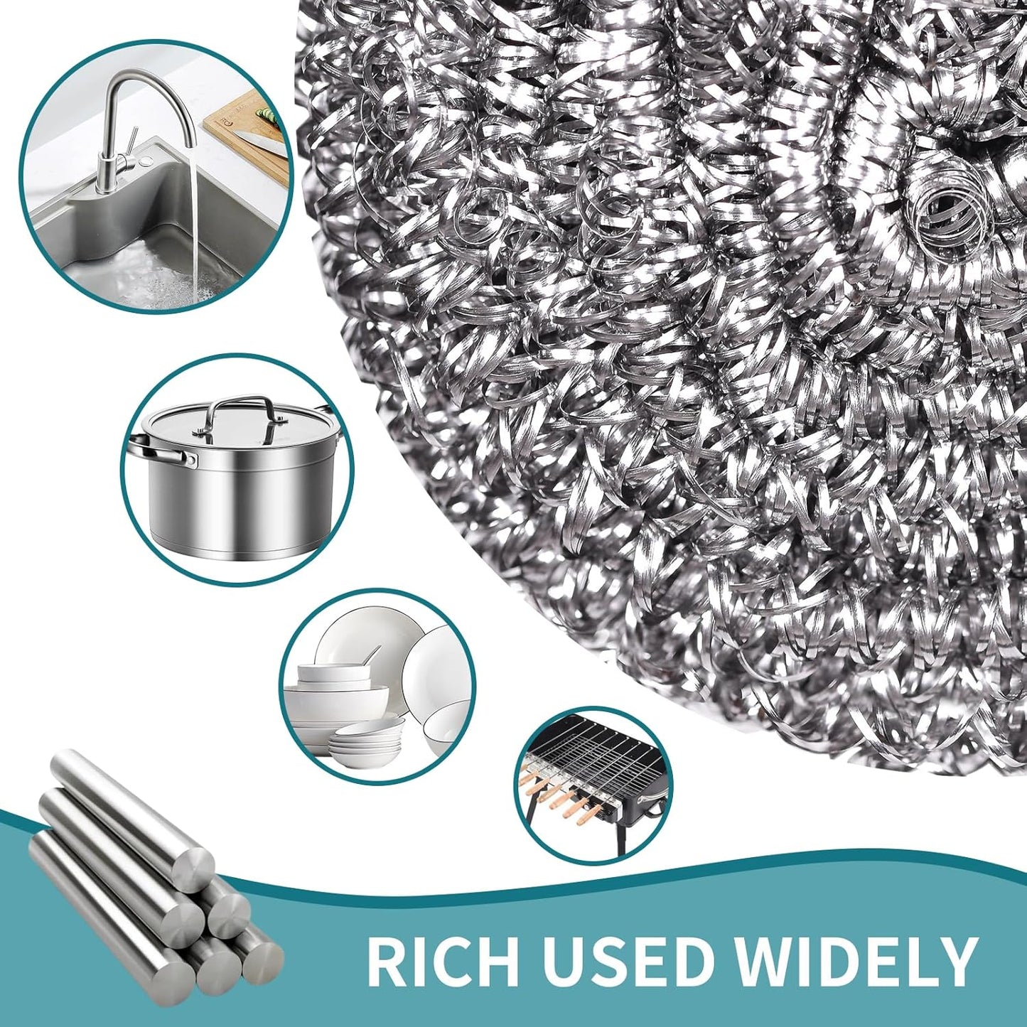 Stainless Steel Scourer Heavy Duty Scrubber Pads Steel Wool Pack of 6,40g