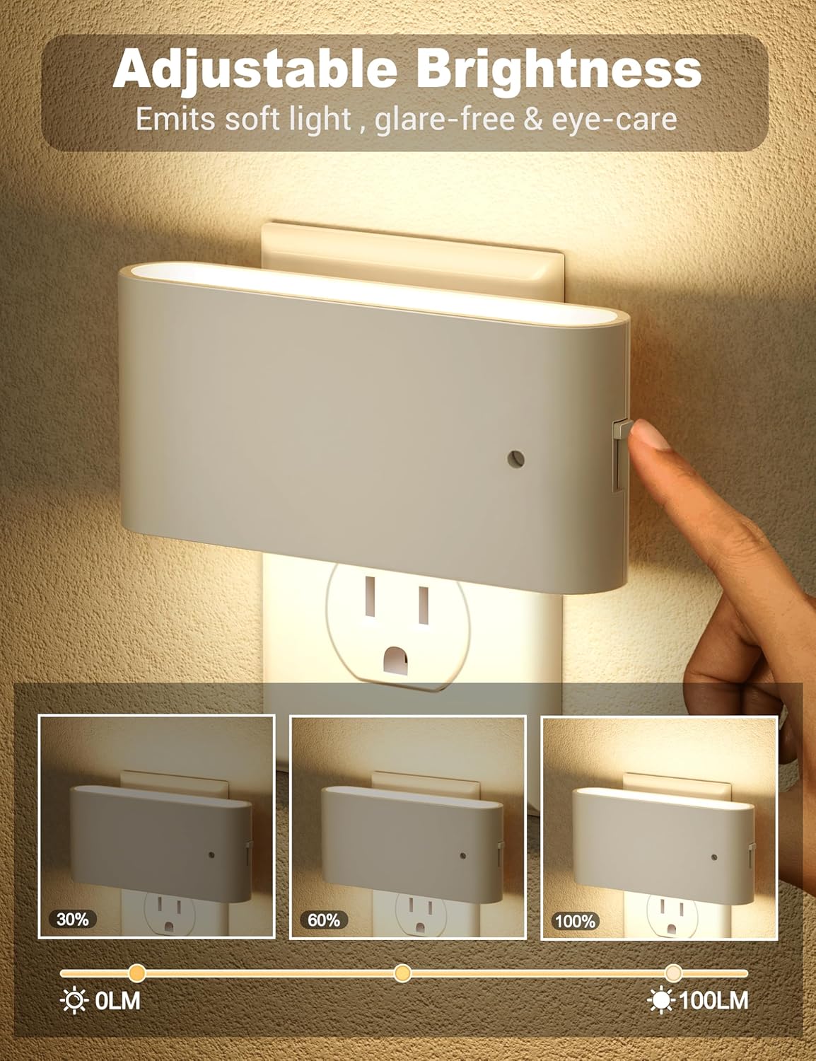 JandCase LED Night Lights Plug into Wall, Night Light with Dusk to Dawn Light Sensor, Dimmable Night Light Plug in [2 Pack], 3000K Soft White Nightlight for Bedroom Hallway Kids Room Kitchen