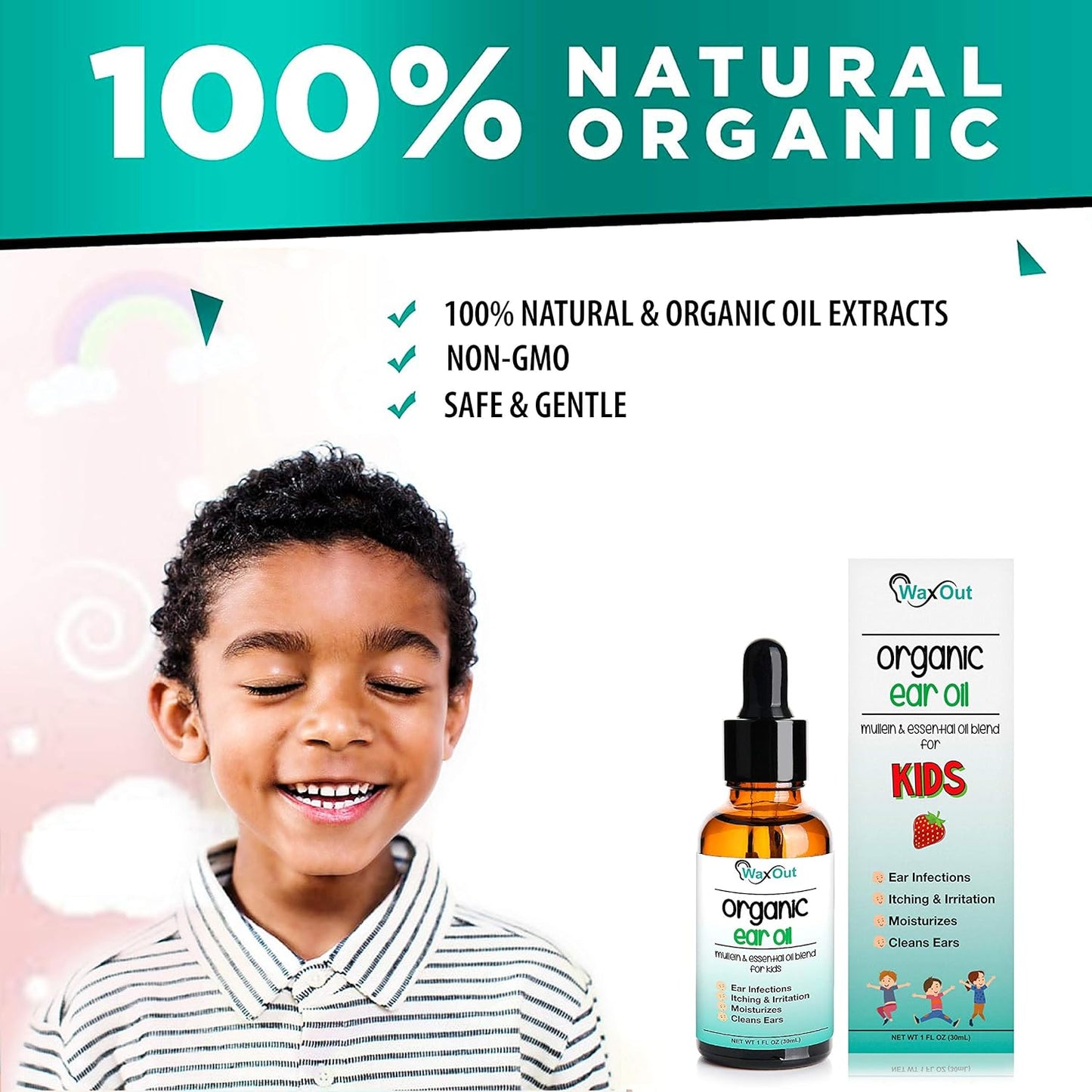 Natural Mullein Ear Wax Removal Oil & Cleaner Drops with Strawberry for Kids | Earwax Softener, Moisturizer & Allergy Soothing | Tinnitus, Itching, Ringing & Clogged Ears