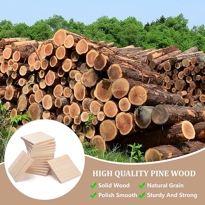 Wooden Blocks for Crafts, 1/4″ Thick 5″ X 5″ Wood Squares for Crafting