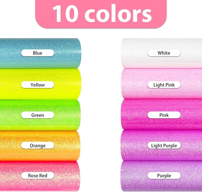 Efuncro- 12'' x 10'' x 10 Sheets Glitter HTV Heat Transfer Vinyl, Iron on