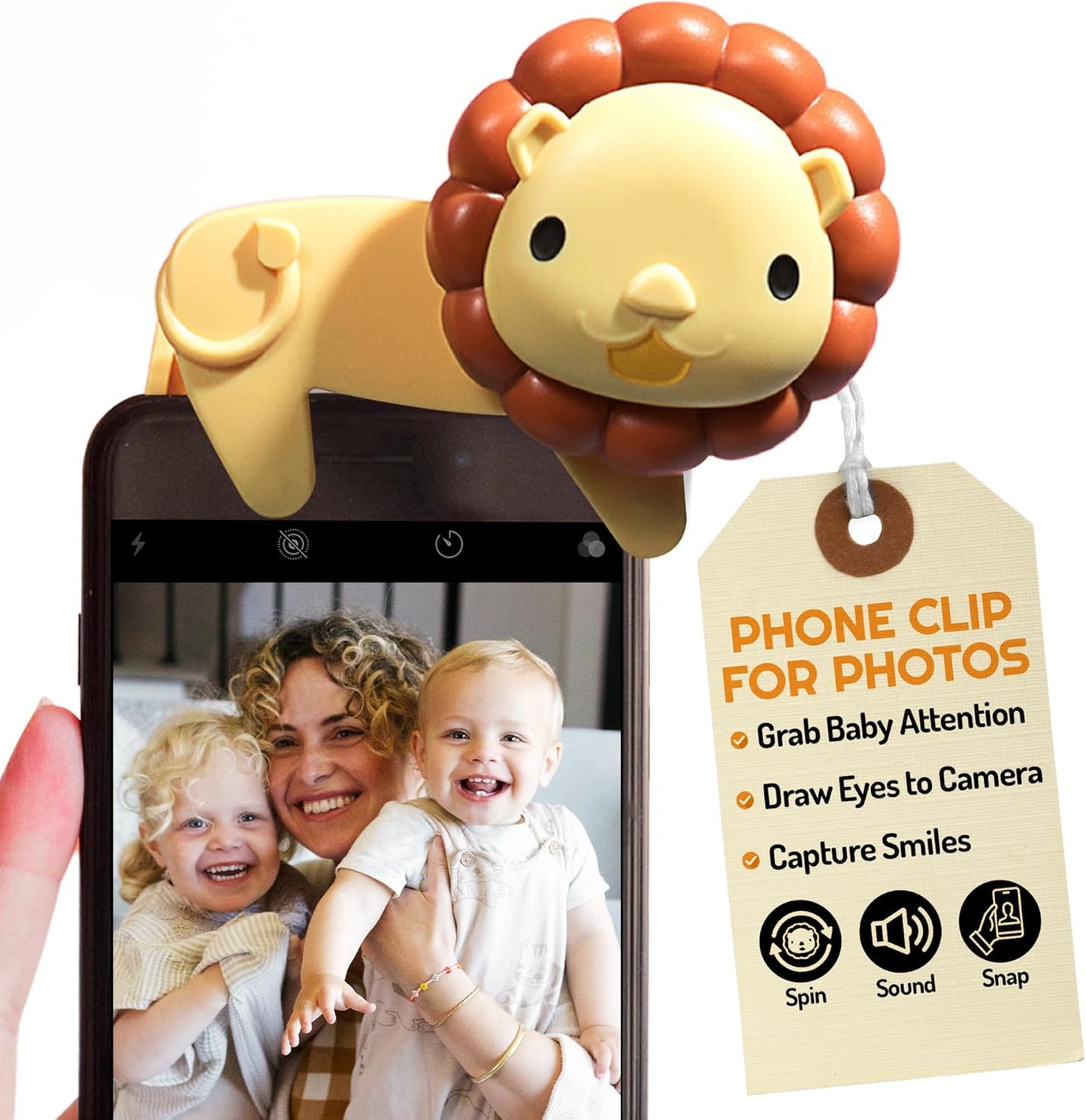 Looky Lou - Lion Rattle Phone Clip for Baby Pictures, Newborn Photography, Monthly Milestones, Photoshoot Props & First Birthdays - New Parent Gifts, Grandparent, Registry, Babies First Christmas