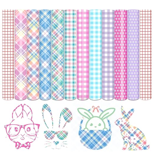 Tintnut Easter Permanent Vinyl 10Pcs 12"x10" Pink Plaid Adhesive Vinyl | Spring