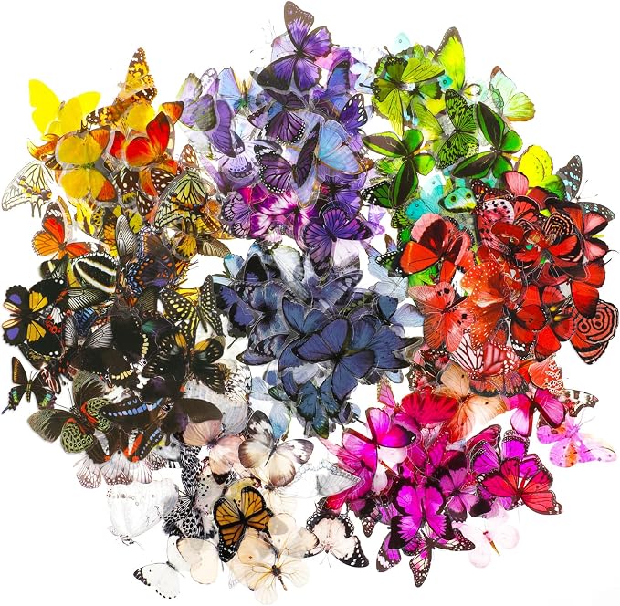 COMNICO 240PCS Butterfly Stickers, PET Waterproof Transparent Colorful Decals