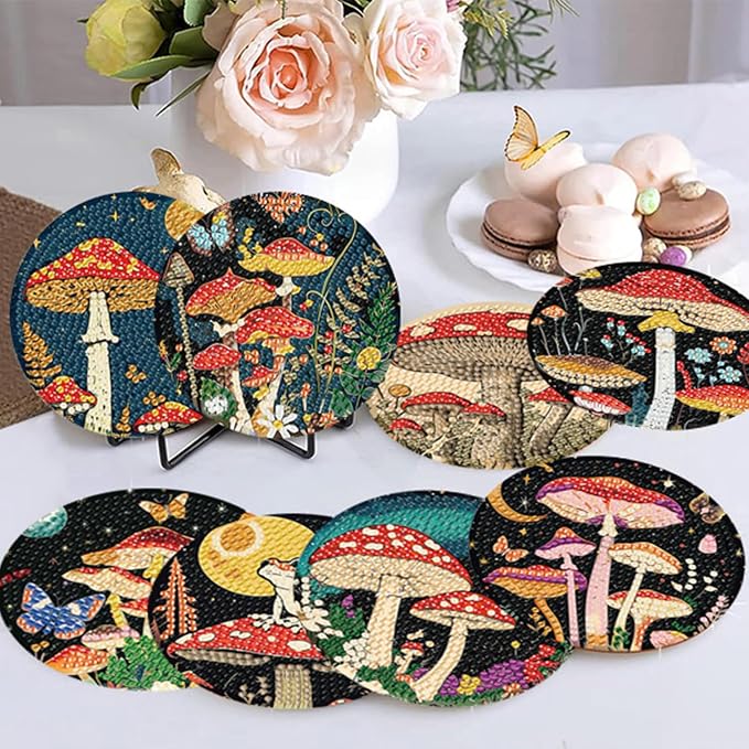 Zythron 8 Pack Diamond Art Coasters, Mushroom Diamond Painting Coasters Kits |