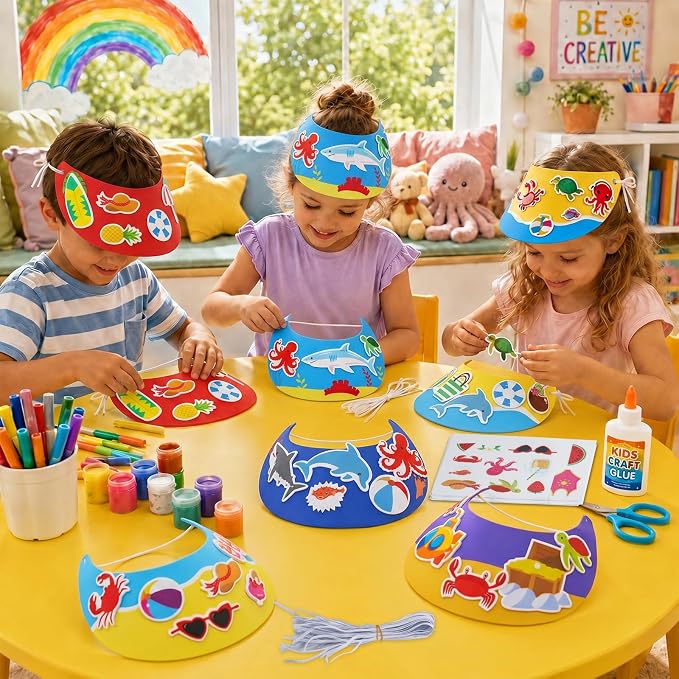36Pcs EVA Foam Visor Summer Crafts Sun Hat Crafts Kits DIY Beach Sun Visor Hat