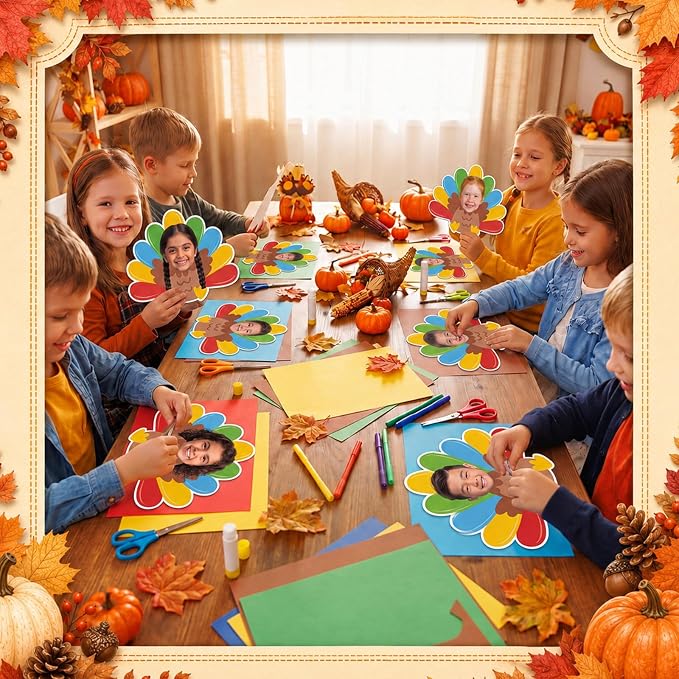 Gersoniel 72 Pcs Kid Fall Turkey Decor Autumn Cartoon Bulletin Board Cutout |
