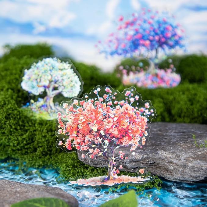 60 Pcs Holographic Floral Tree PET Stickers
