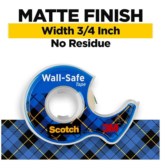 Scotch Wall-Safe Tape, 2 Dispensered Rolls, Sticks Securely, Removes Cleanly