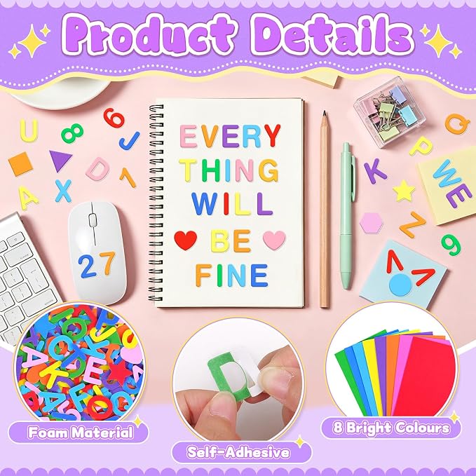 1328 PCS Foam Letter Stickers, Foam Alphabet Number Shape Stickers, Self