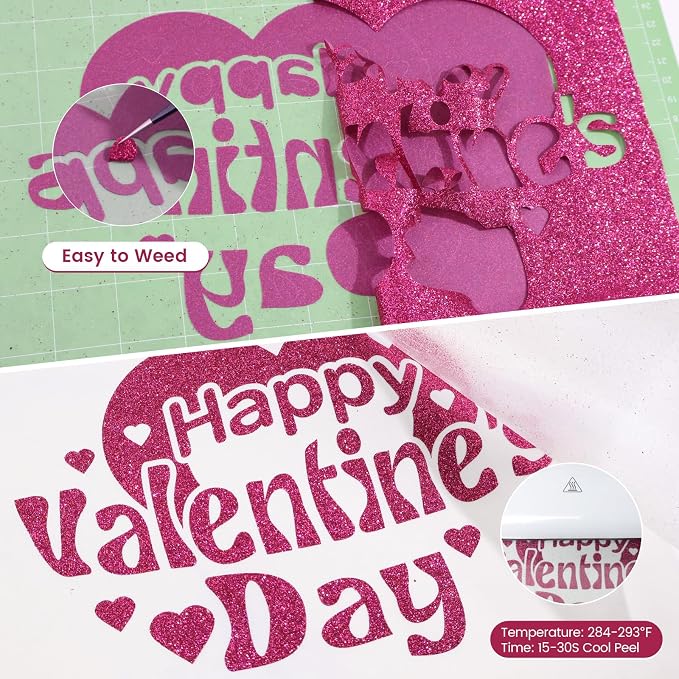 Rose Red Glitter HTV Heat Transfer Vinyl, Glitter Iron on Vinyl 10" X 8ft |